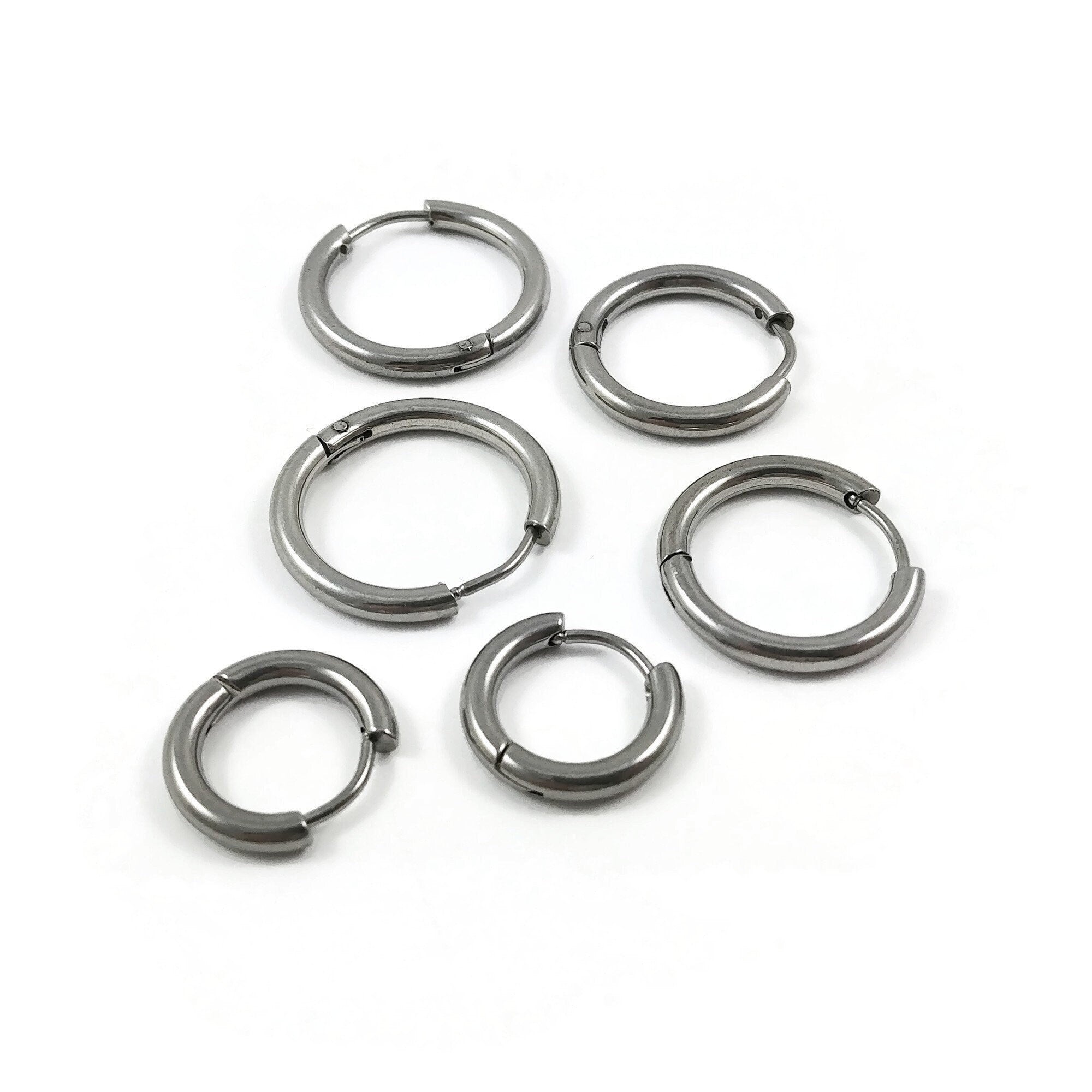 Stainless steel huggie hoops, Hypoallergenic earring findings, Silver earring hoops, 3 sizes available