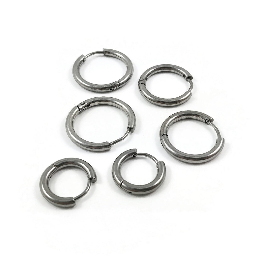 Stainless steel huggie hoops, Hypoallergenic earring findings, Silver earring hoops, 3 sizes available