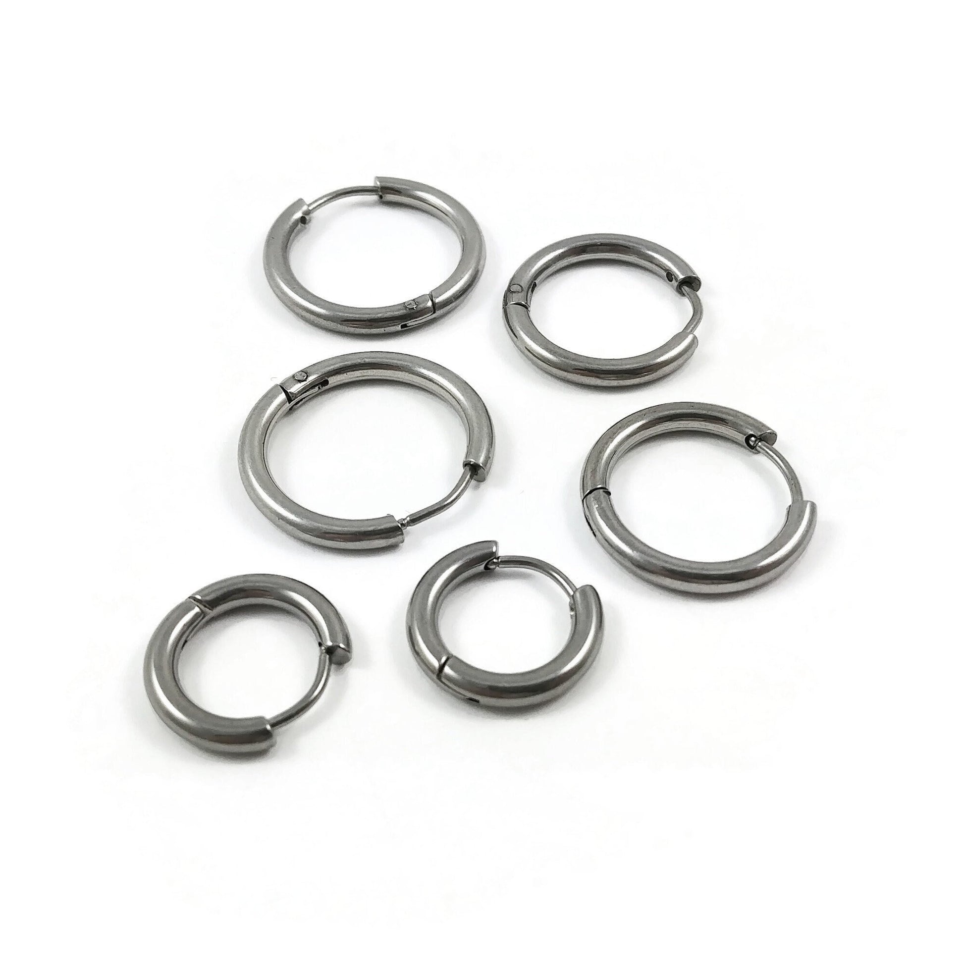 Stainless steel huggie hoops, Hypoallergenic earring findings, Silver earring hoops, 3 sizes available