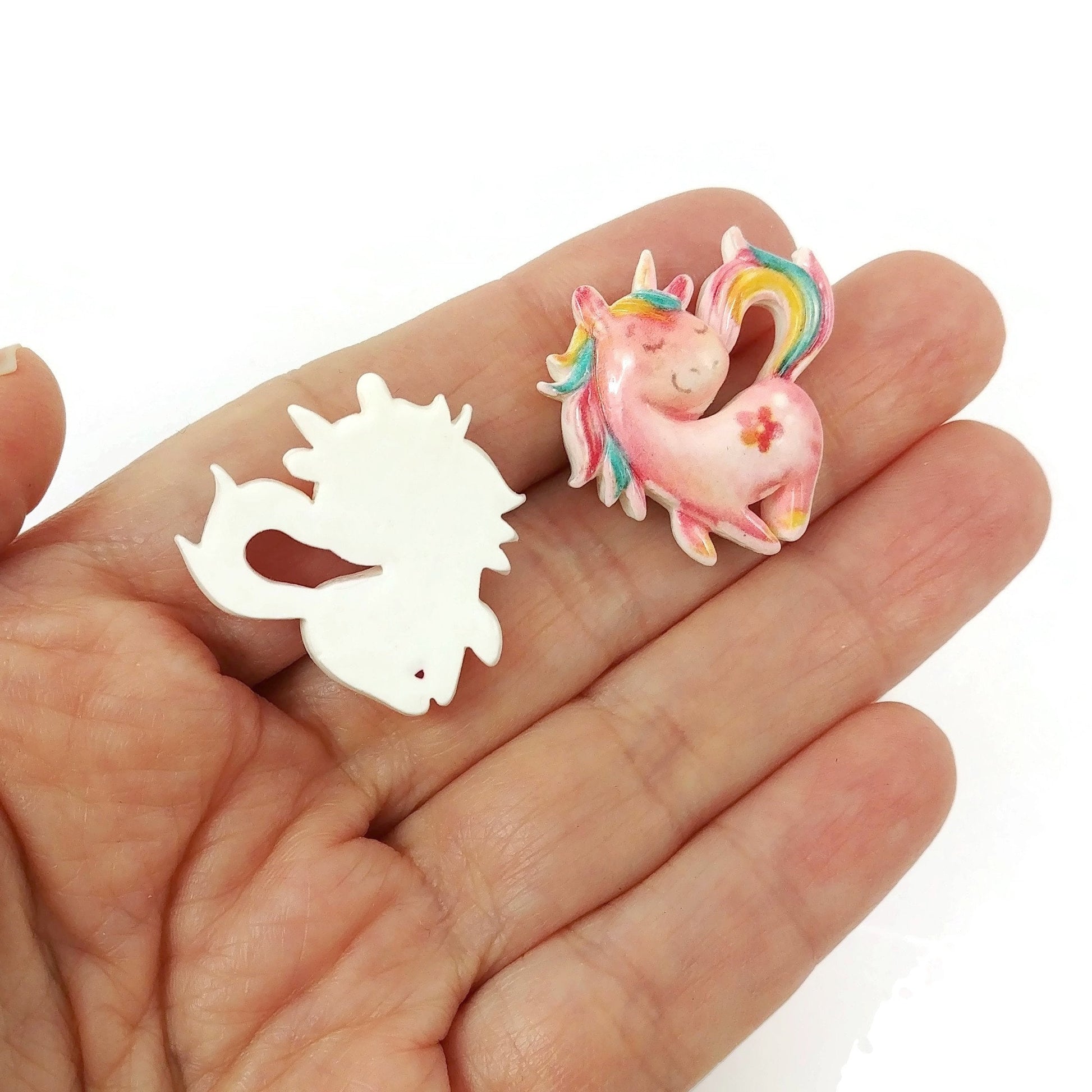 Pink unicorn embellishments, Resin flat cabochon, Rainbow unicorn craft supplies