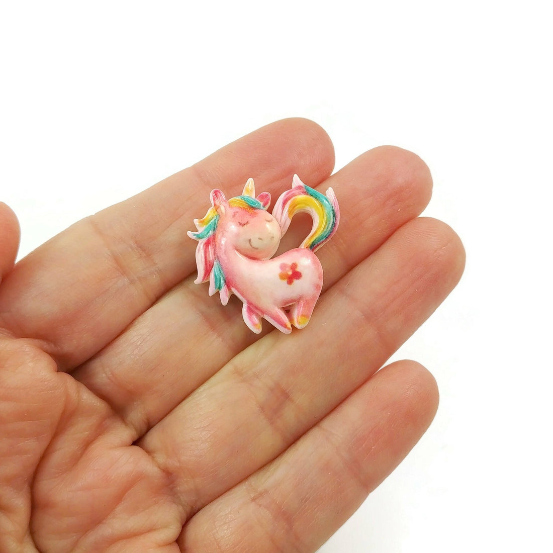 Pink unicorn embellishments, Resin flat cabochon, Rainbow unicorn craft supplies