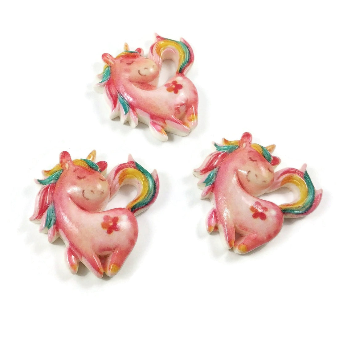 Pink unicorn embellishments, Resin flat cabochon, Rainbow unicorn craft supplies