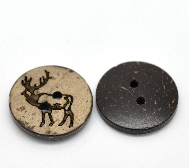 10 Brown Coconut Shell Buttons 18mm -  Rustic Elk
