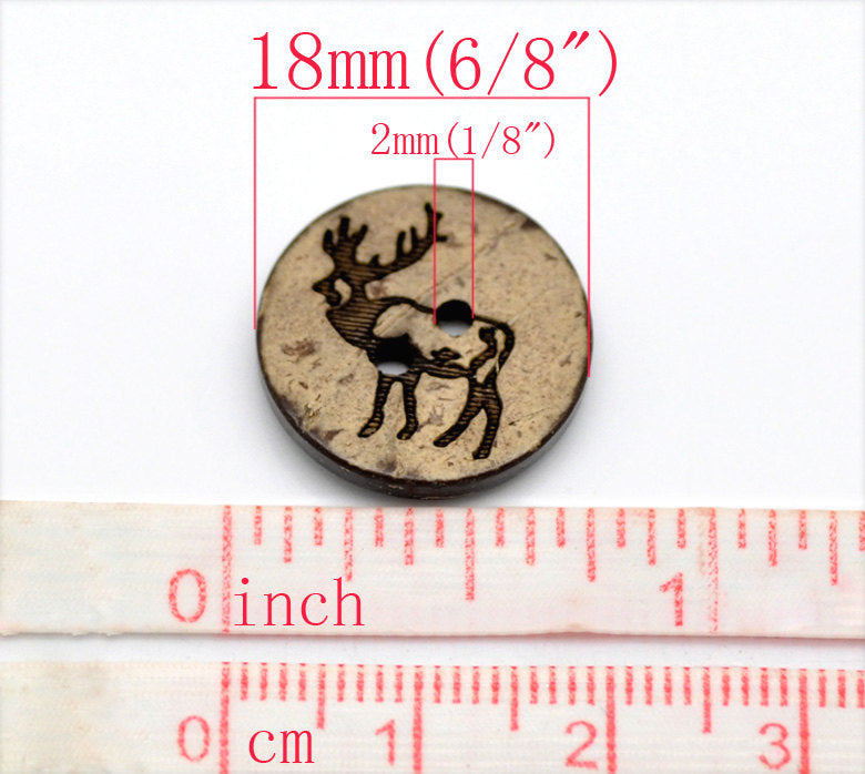 10 Brown Coconut Shell Buttons 18mm -  Rustic Elk
