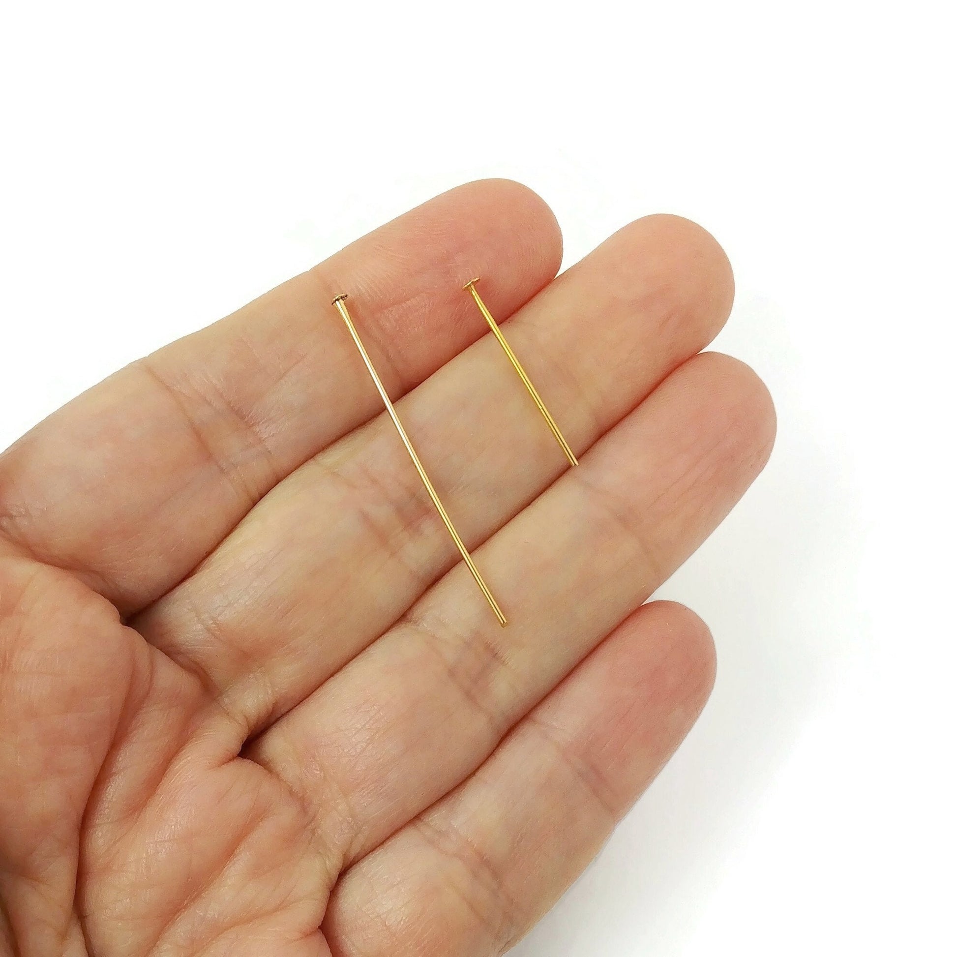 Real 18K gold plated head pins - 20mm or 35mm - Nickel free jewelry findings - 21 gauge