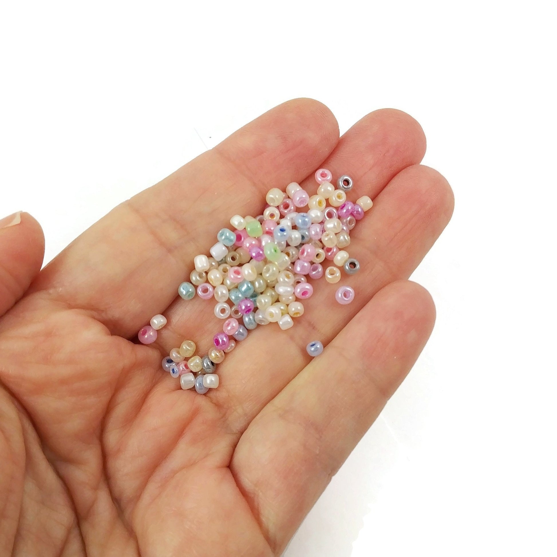 Mixed glass seed beads, Pastel rainbow assorted colors, 2mm 3mm 4mm, Bead soup grab bag