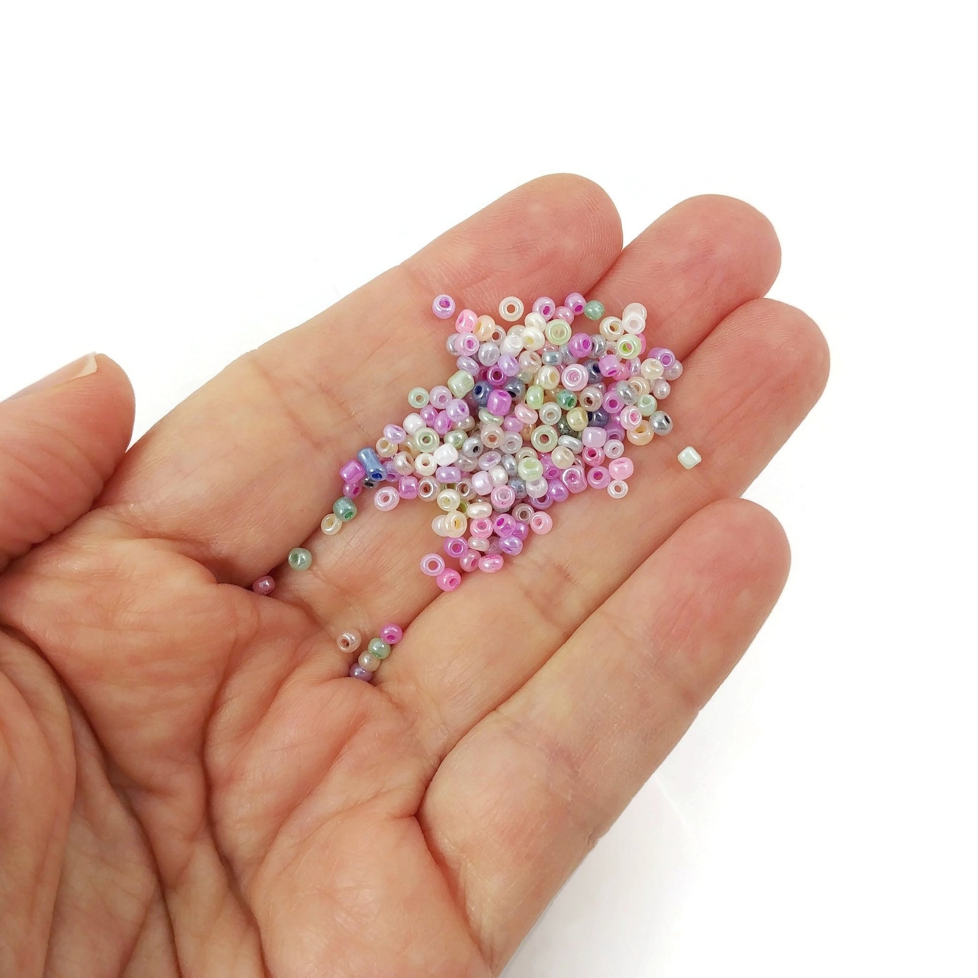 Mixed glass seed beads, Pastel rainbow assorted colors, 2mm 3mm 4mm, Bead soup grab bag