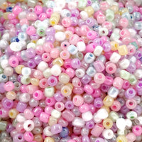 Mixed glass seed beads, Pastel rainbow assorted colors, 2mm 3mm 4mm, Bead soup grab bag