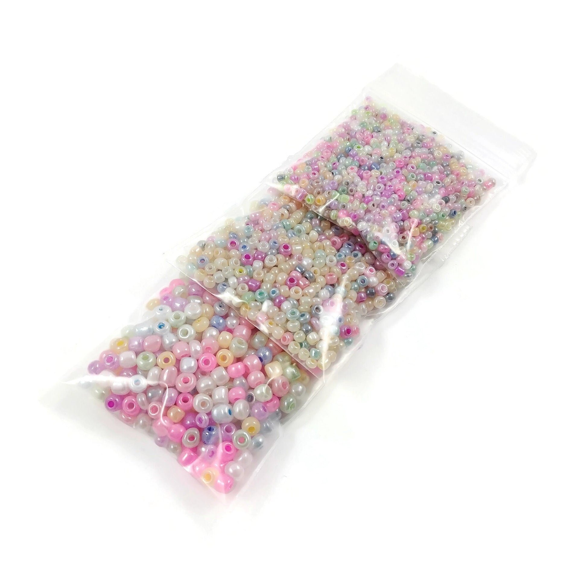 Mixed glass seed beads, Pastel rainbow assorted colors, 2mm 3mm 4mm, Bead soup grab bag