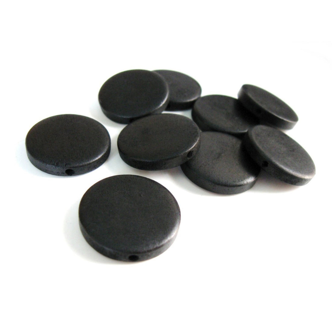 10 black flat round coin wooden beads 25mm