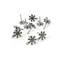 9mm flower ear studs with loop, Stainless steel earring posts, Hypoallergenic gold or silver jewelry findings
