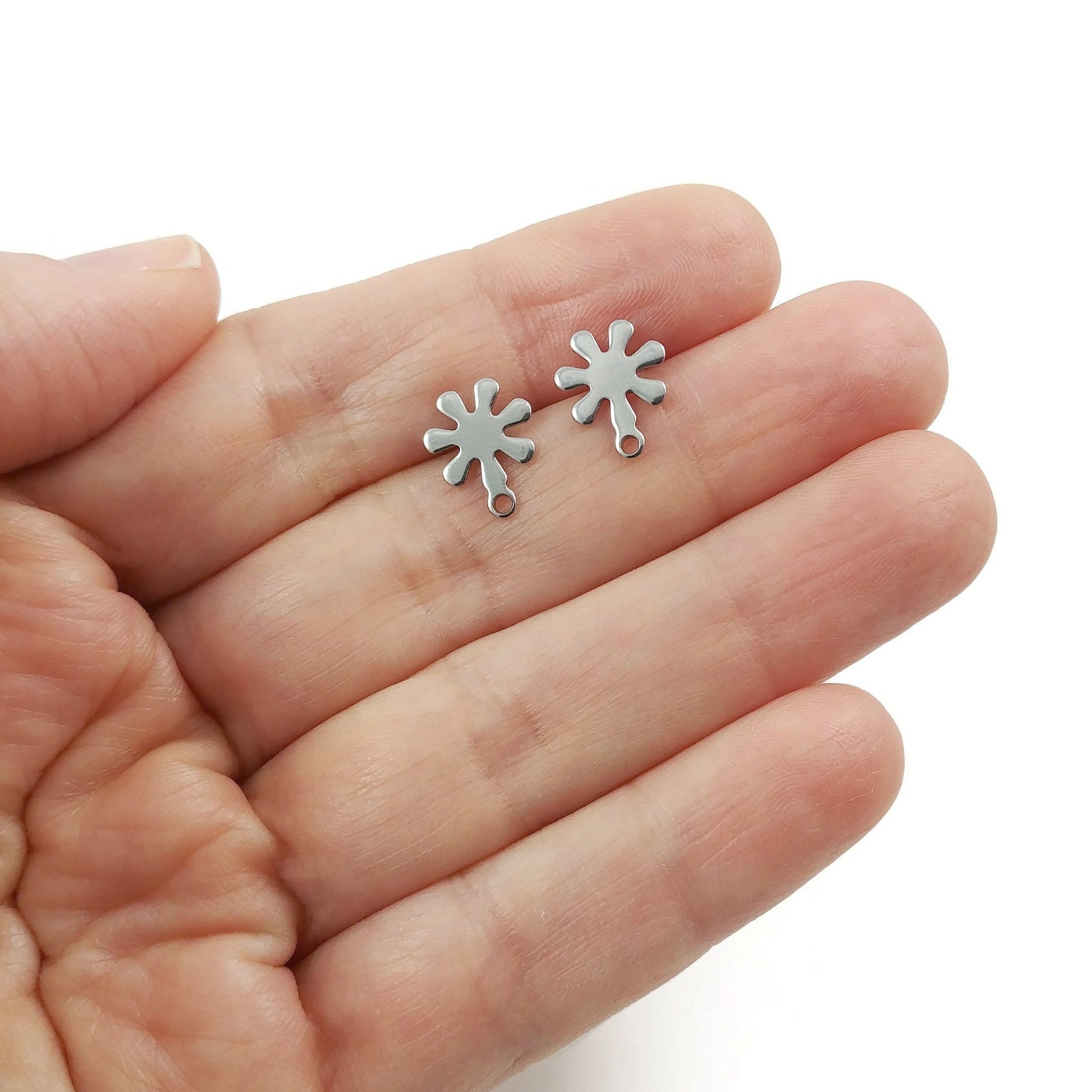 9mm flower ear studs with loop, Stainless steel earring posts, Hypoallergenic gold or silver jewelry findings