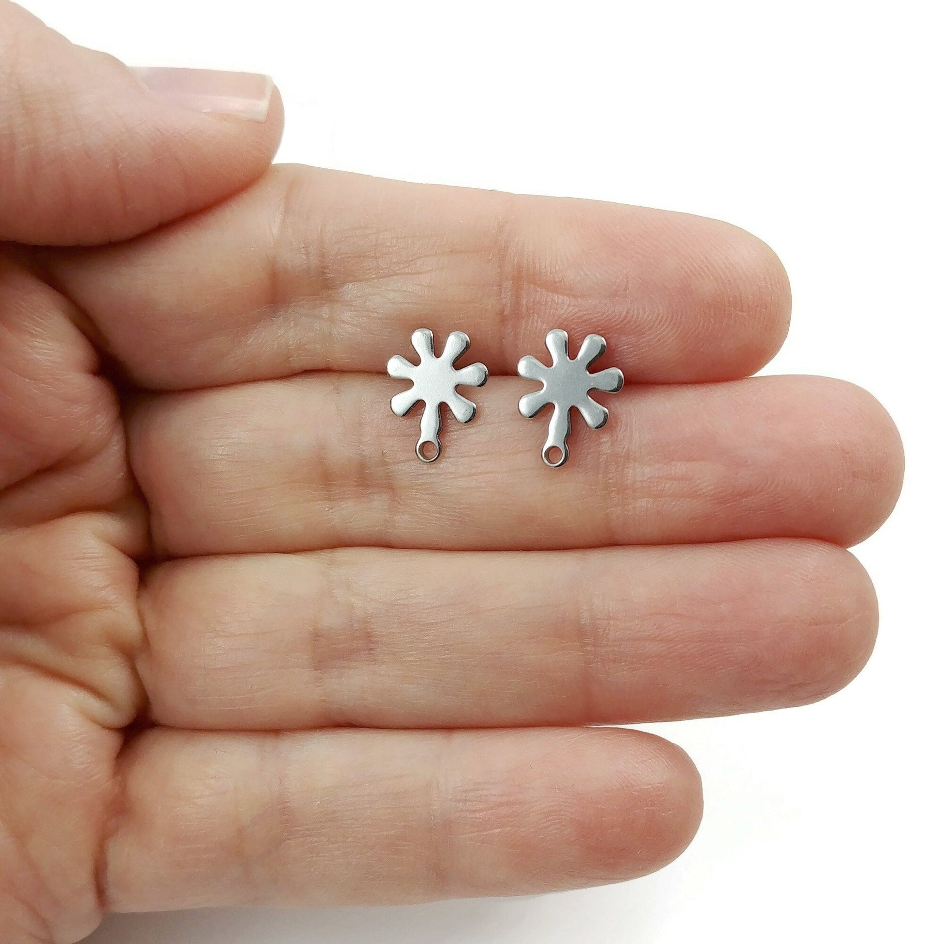 9mm flower ear studs with loop, Stainless steel earring posts, Hypoallergenic gold or silver jewelry findings