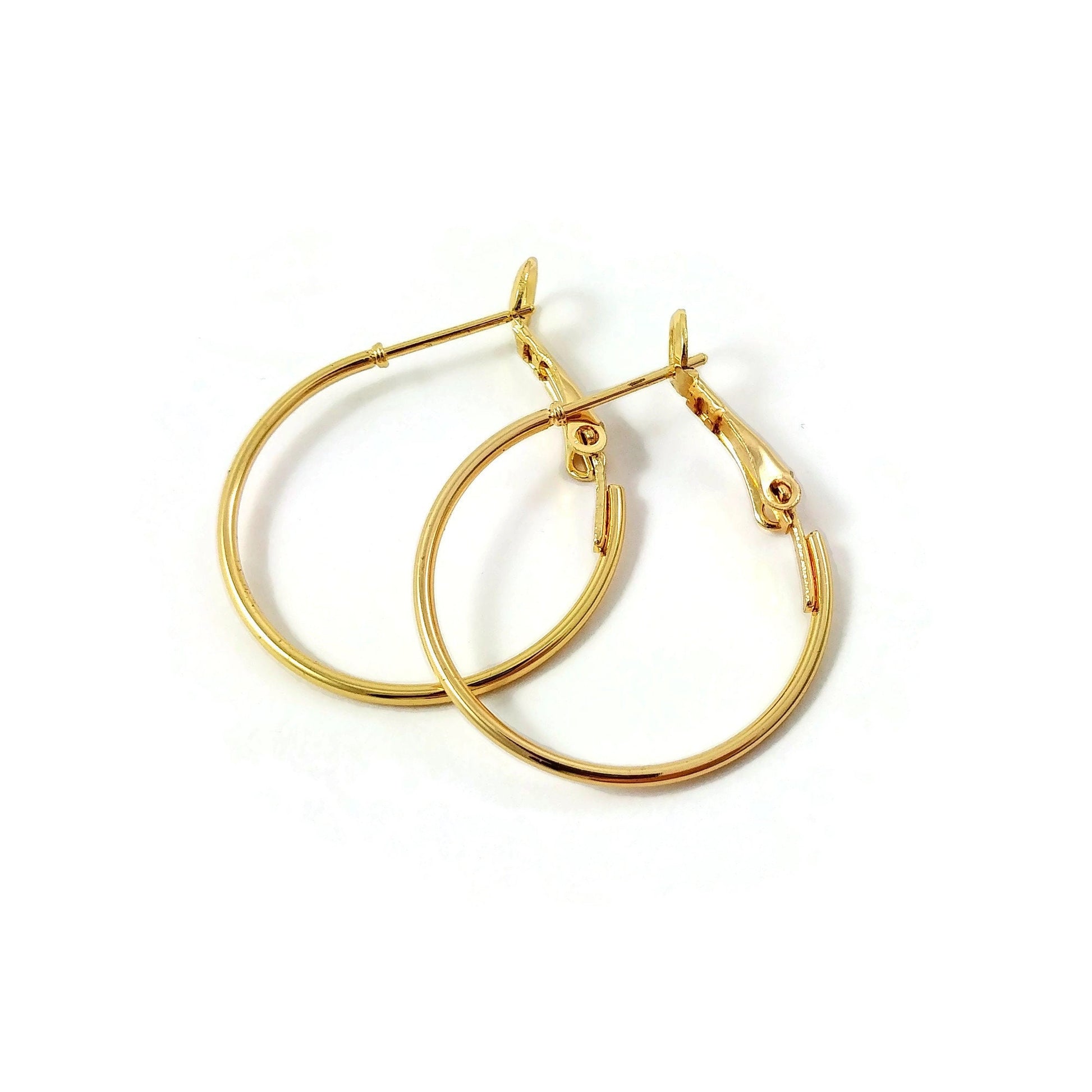 25mm real 18K gold plated hoops, 1 inch nickel free brass earwire, Leverback hoops for jewelry making