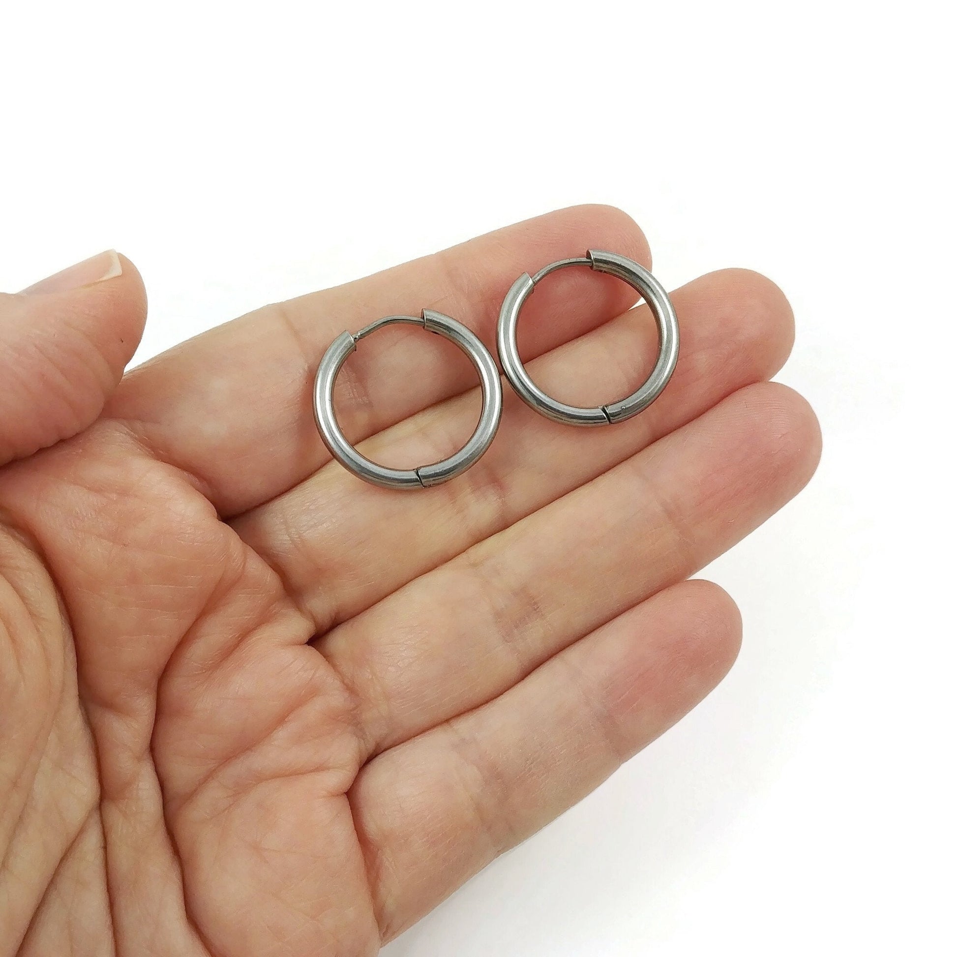 Stainless steel huggie hoops, Hypoallergenic earring findings, Silver earring hoops, 3 sizes available