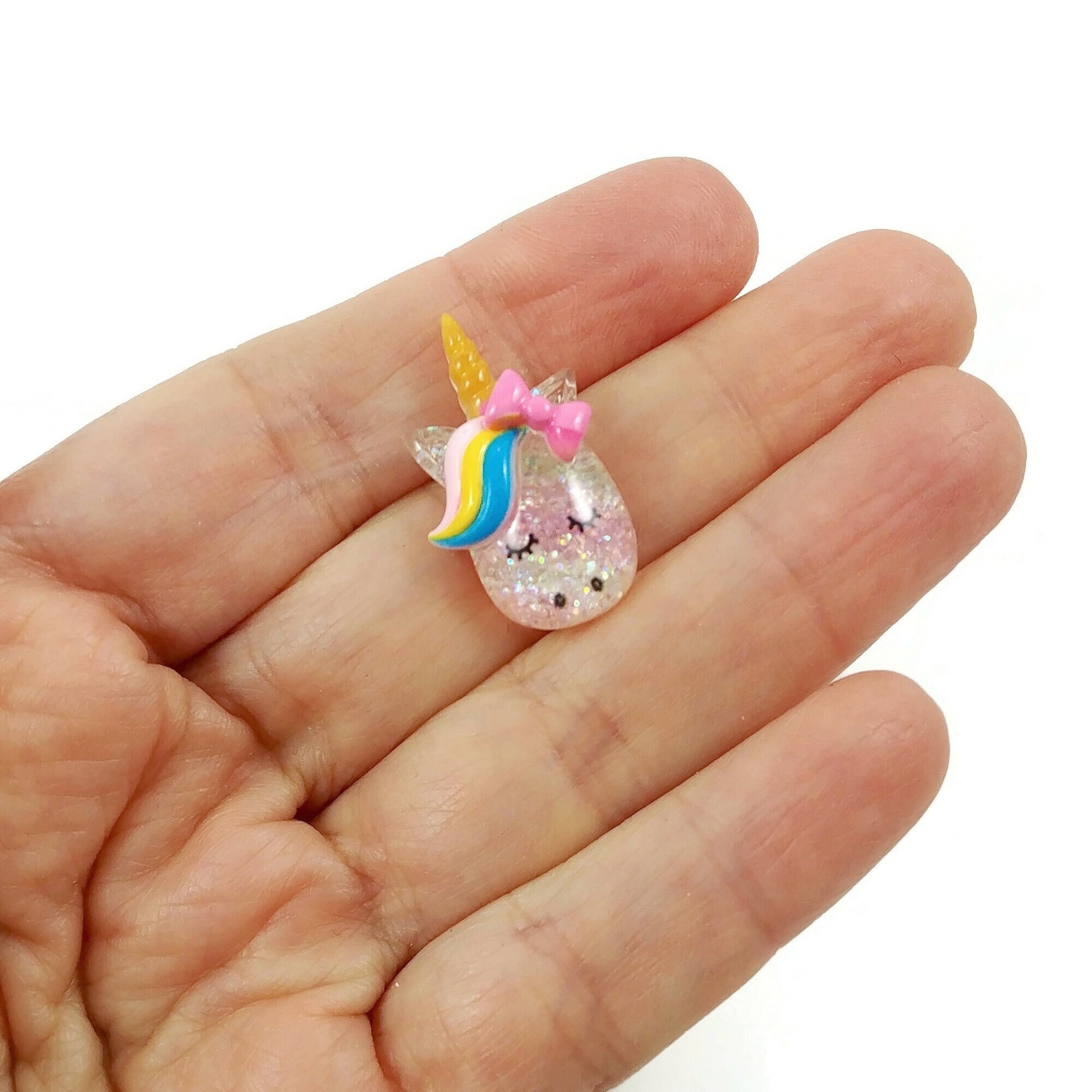 Glitter unicorn embellishments, Resin flat cabochon, Rainbow unicorn craft supplies