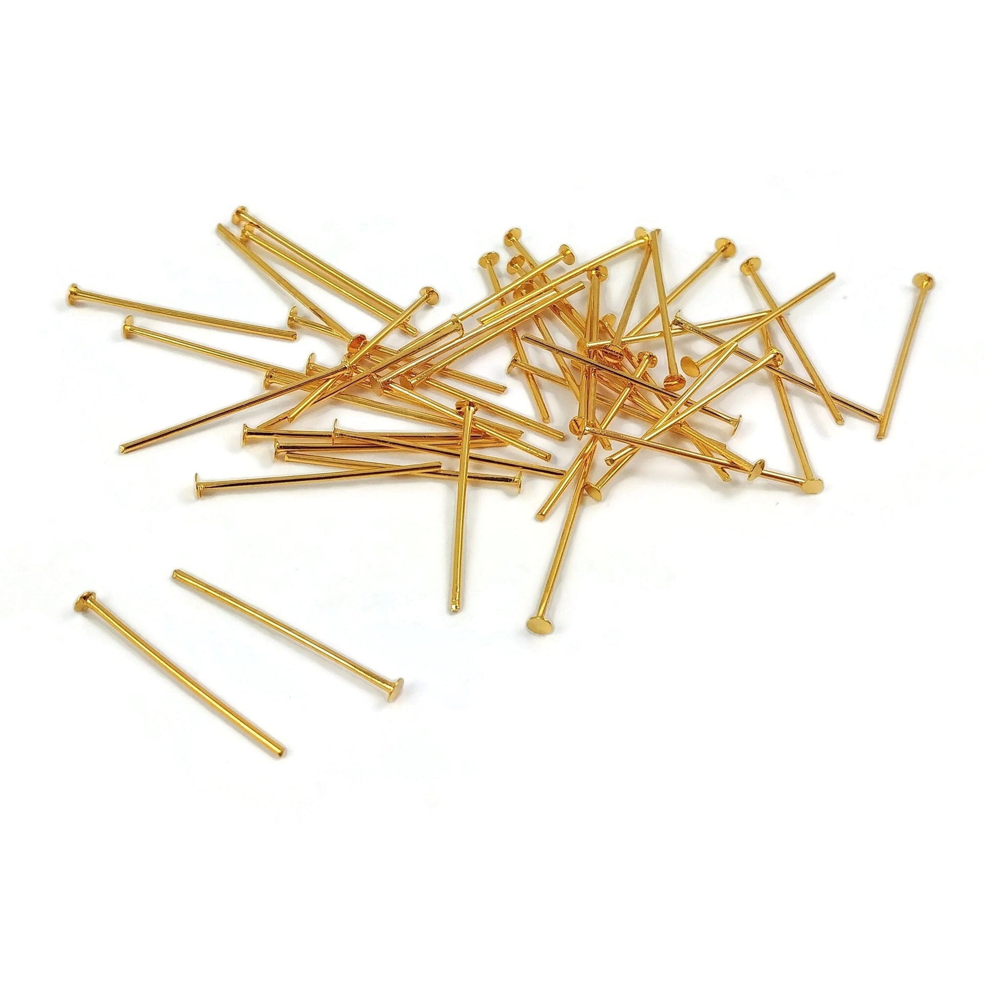 Real 18K gold plated head pins - 20mm or 35mm - Nickel free jewelry findings - 21 gauge