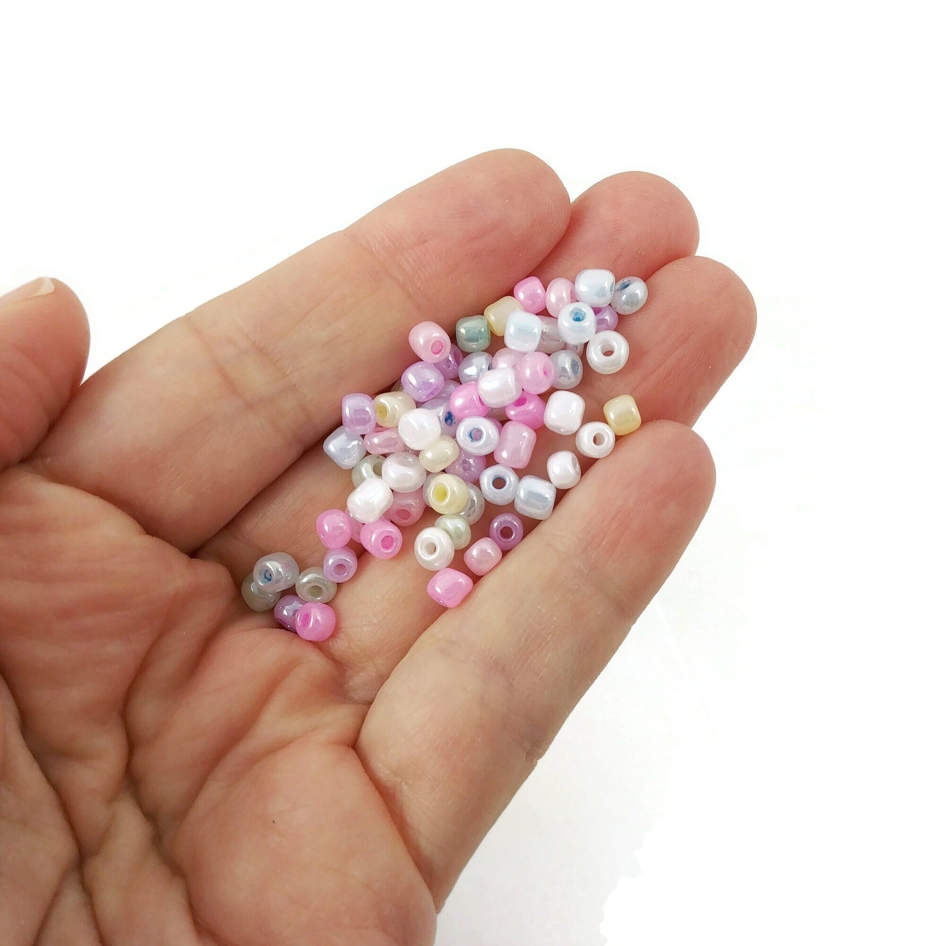 Mixed glass seed beads, Pastel rainbow assorted colors, 2mm 3mm 4mm, Bead soup grab bag