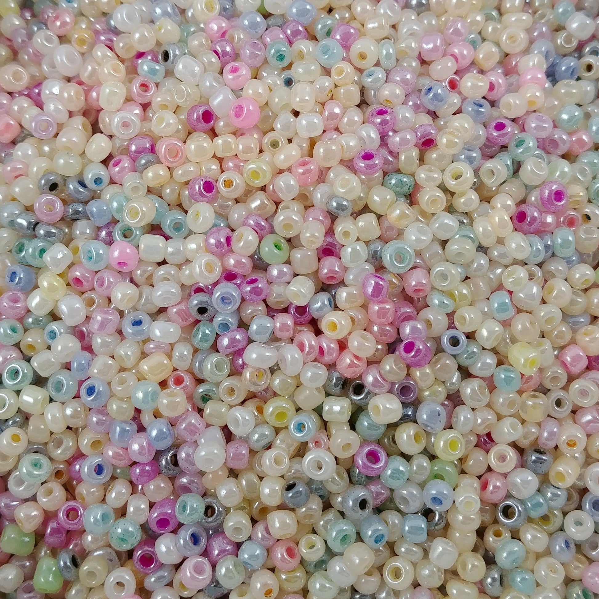 Mixed glass seed beads, Pastel rainbow assorted colors, 2mm 3mm 4mm, Bead soup grab bag
