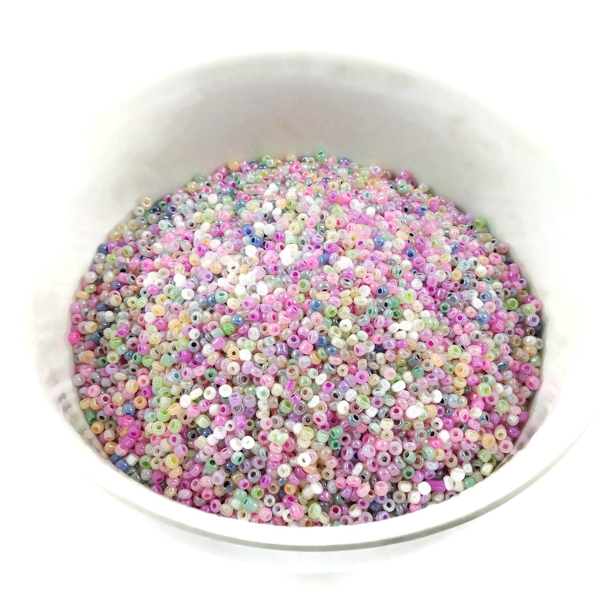 Mixed glass seed beads, Pastel rainbow assorted colors, 2mm 3mm 4mm, Bead soup grab bag