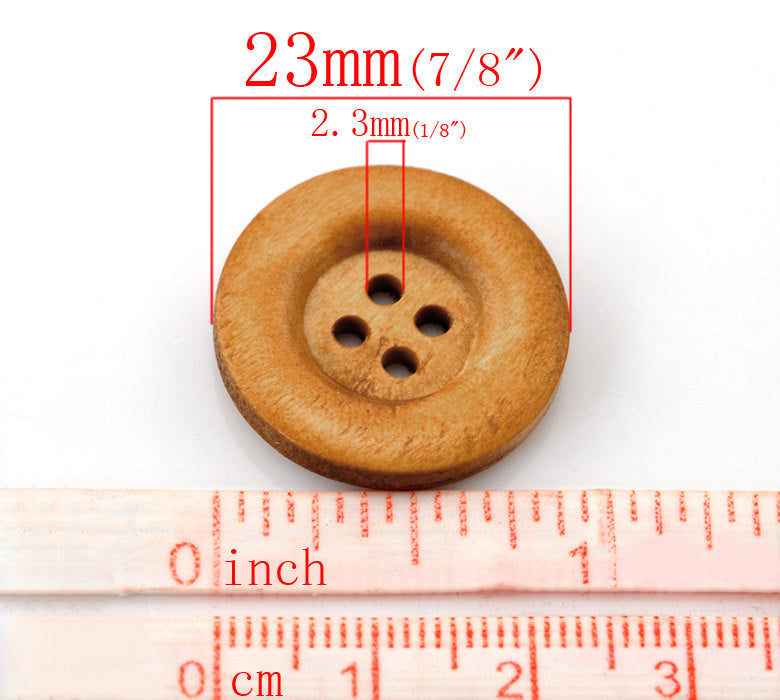 6 boutons de bois auburn 23mm