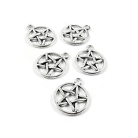 Silver pentagram charm, 20mm metal pendants, Pentacle star for jewelry making