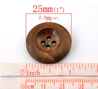 1 inch wooden buttons 6x reddish brown wooden buttons