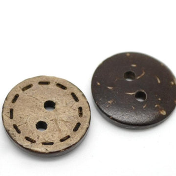 10 Boutons en bois de coco 15mm - motif de points