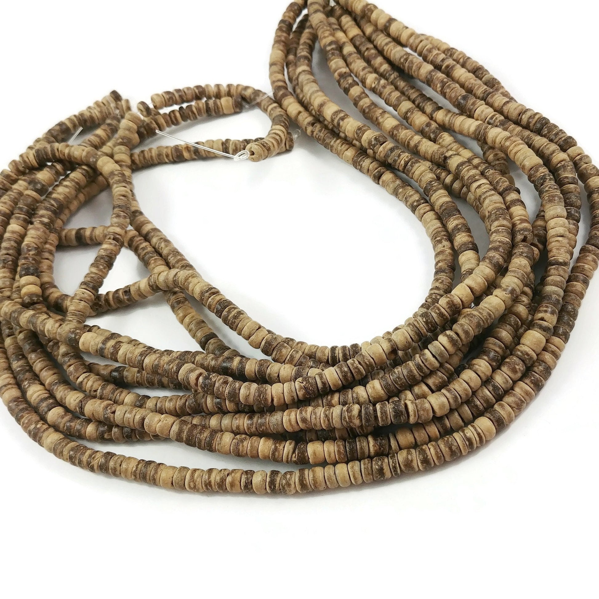 125 natural coconut wood beads, 5mm rondelle heishi beads, Jewelry making spacers