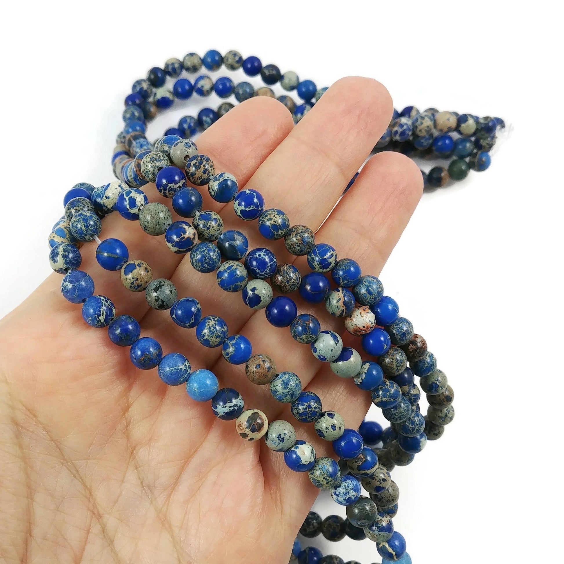 Blue imperial jasper stone beads, 4mm, 6mm, 8mm round gemstone for jewelry making