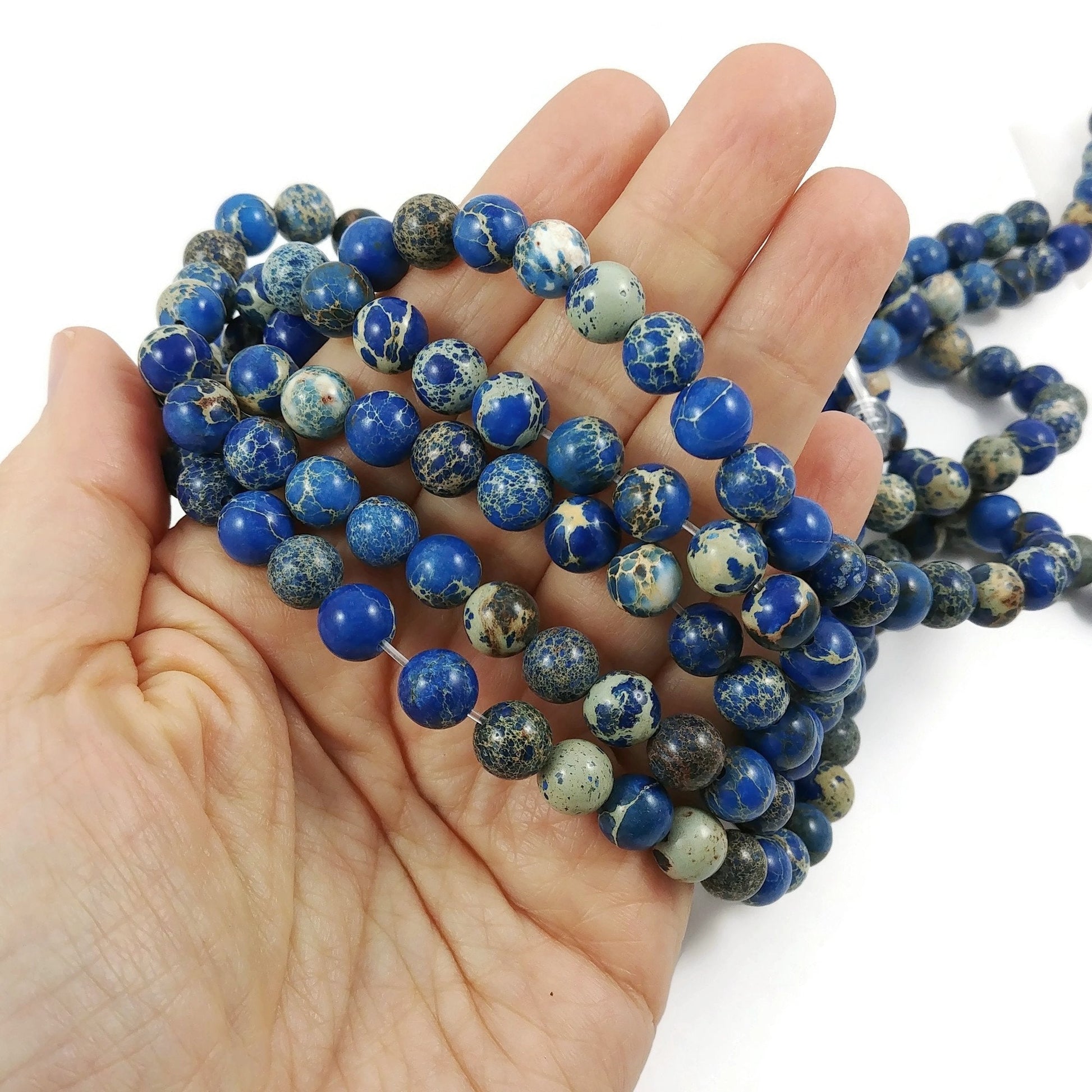 Blue imperial jasper stone beads, 4mm, 6mm, 8mm round gemstone for jewelry making