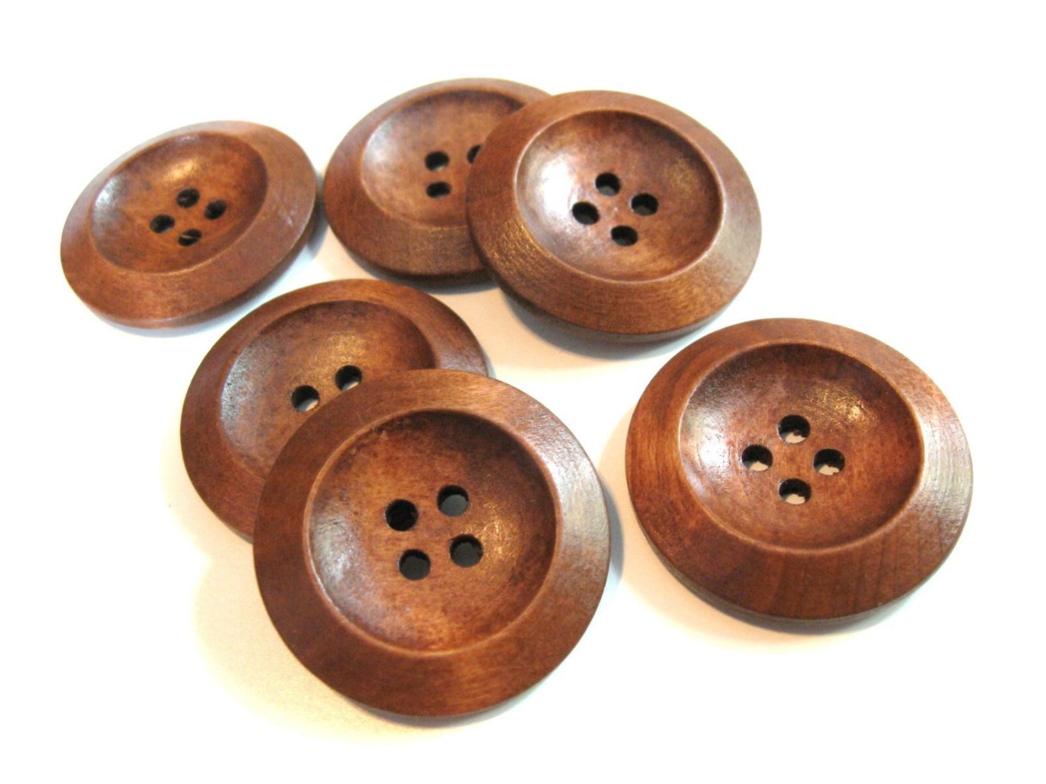 Bouton de bois brun rouge de 3cm - ensemble de 6 boutons en bois naturel