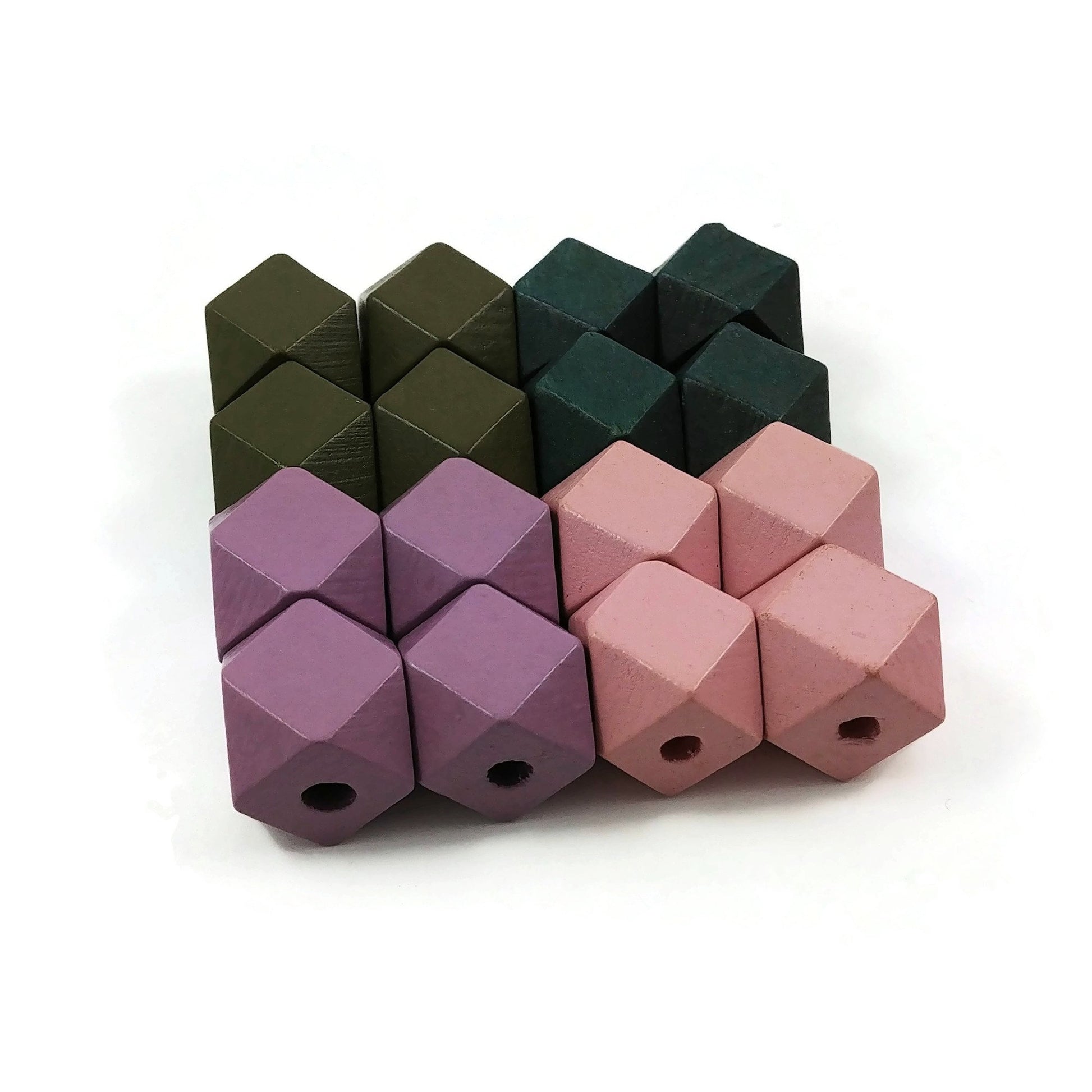 14mm faceted hexagon wood beads, Big geometric beads for jewelry making