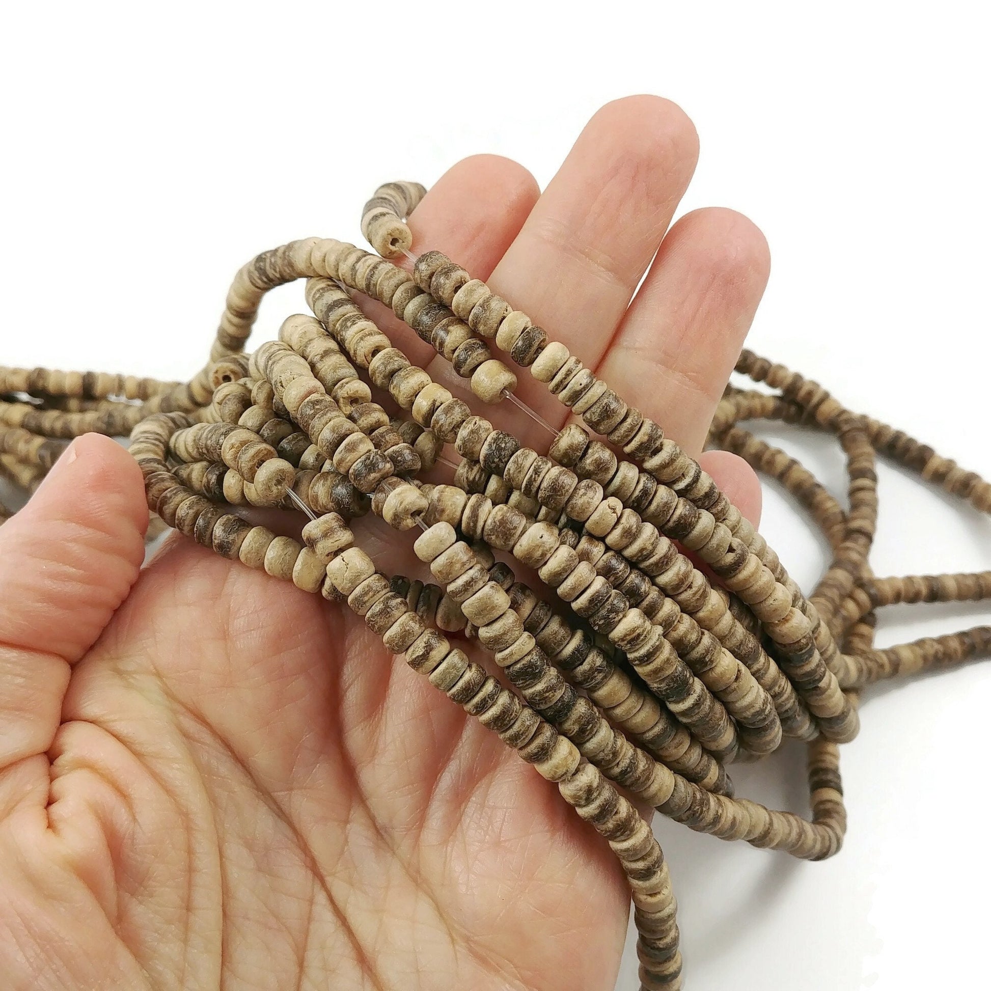 125 natural coconut wood beads, 5mm rondelle heishi beads, Jewelry making spacers