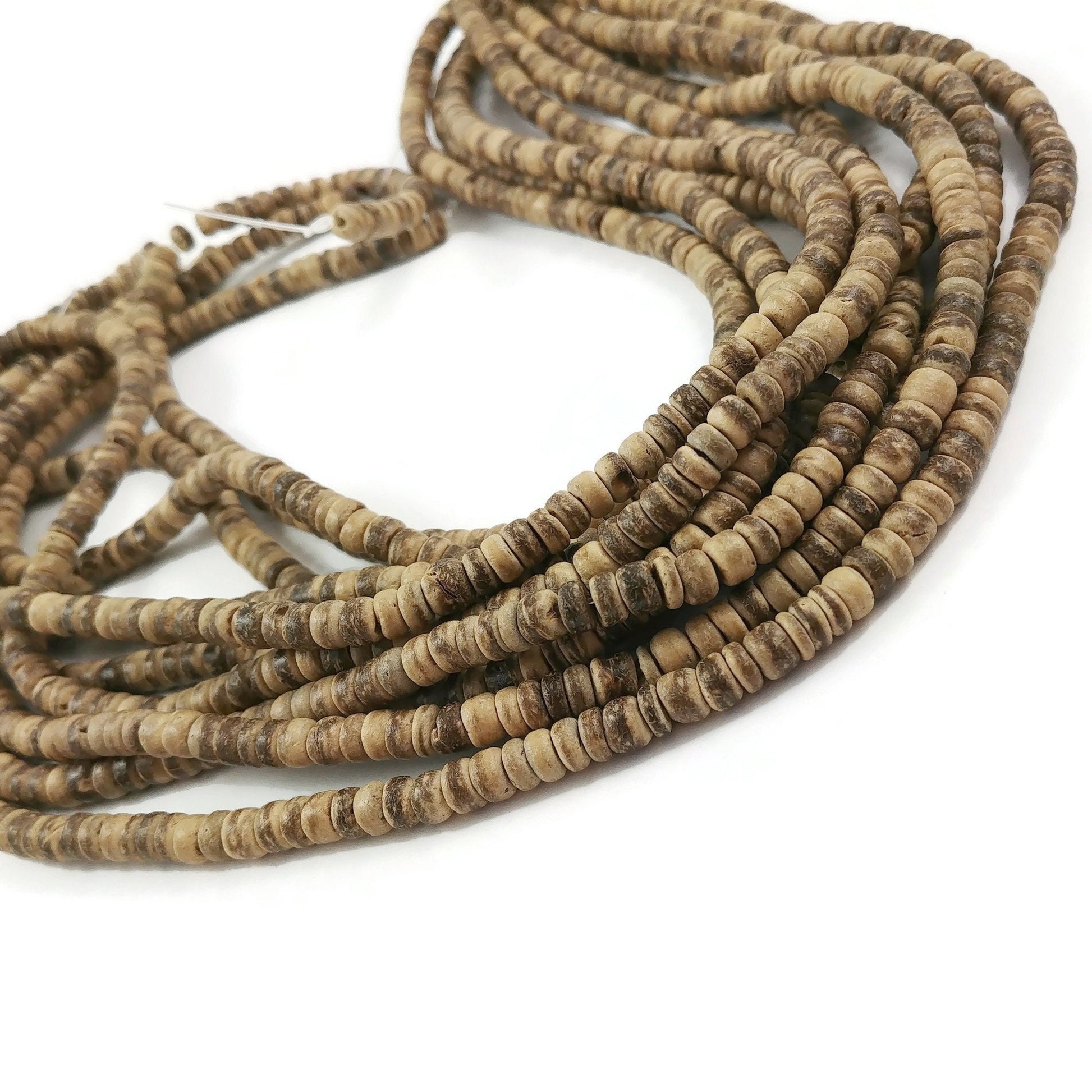 125 natural coconut wood beads, 5mm rondelle heishi beads, Jewelry making spacers