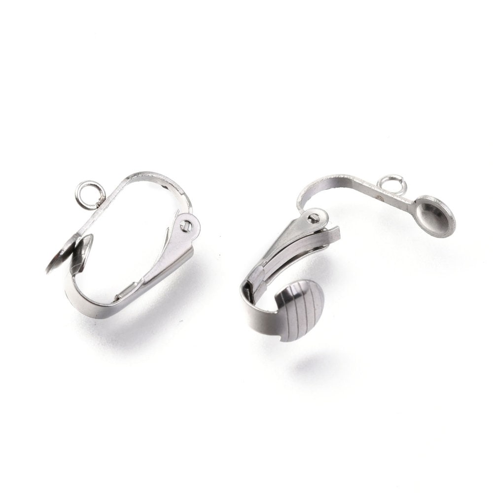 Stainless steel clip on earring findings with pad and loop, Hypoallergenic jewelry making supplies