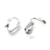 Stainless steel clip on earring findings with pad and loop, Hypoallergenic jewelry making supplies