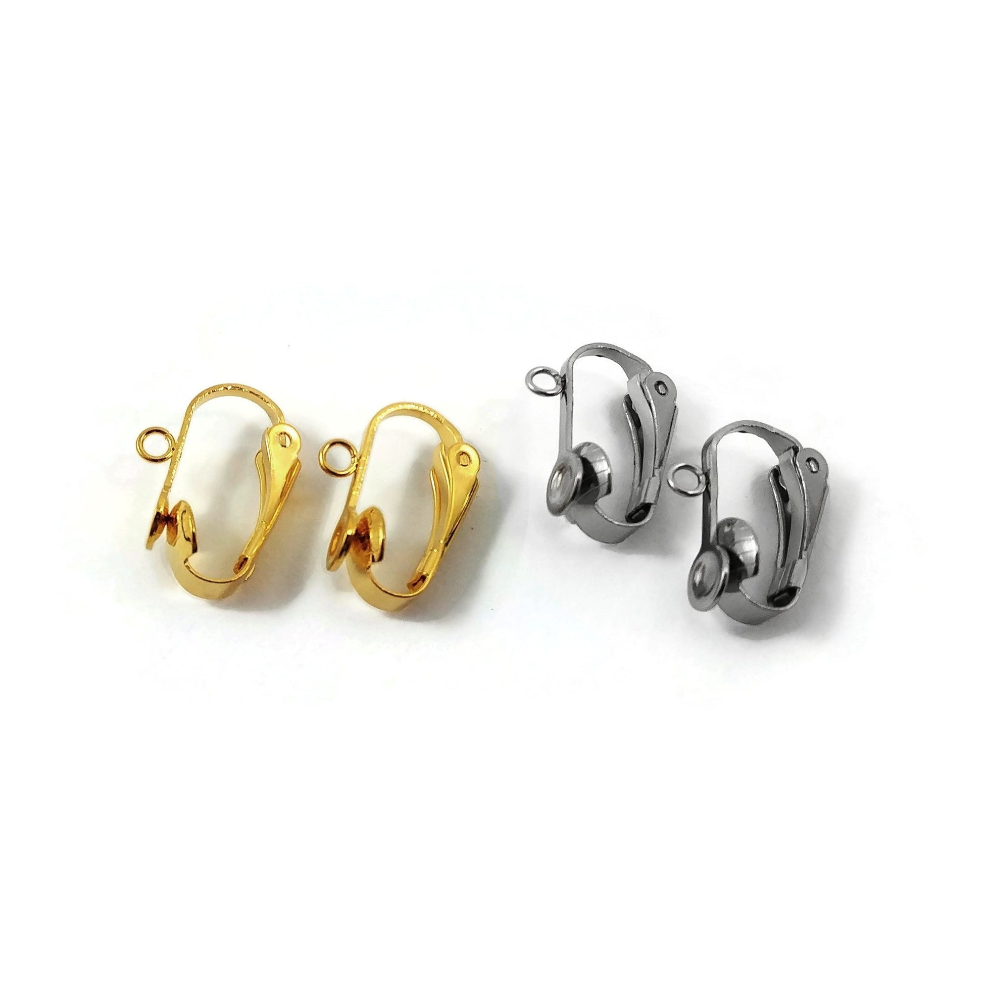 Stainless steel clip on earring findings with pad and loop, Hypoallergenic jewelry making supplies
