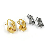 Stainless steel clip on earring findings with pad and loop, Hypoallergenic jewelry making supplies