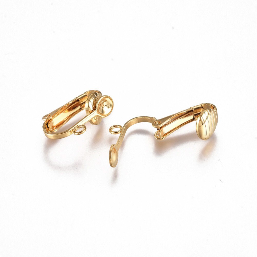 Stainless steel clip on earring findings with pad and loop, Hypoallergenic jewelry making supplies