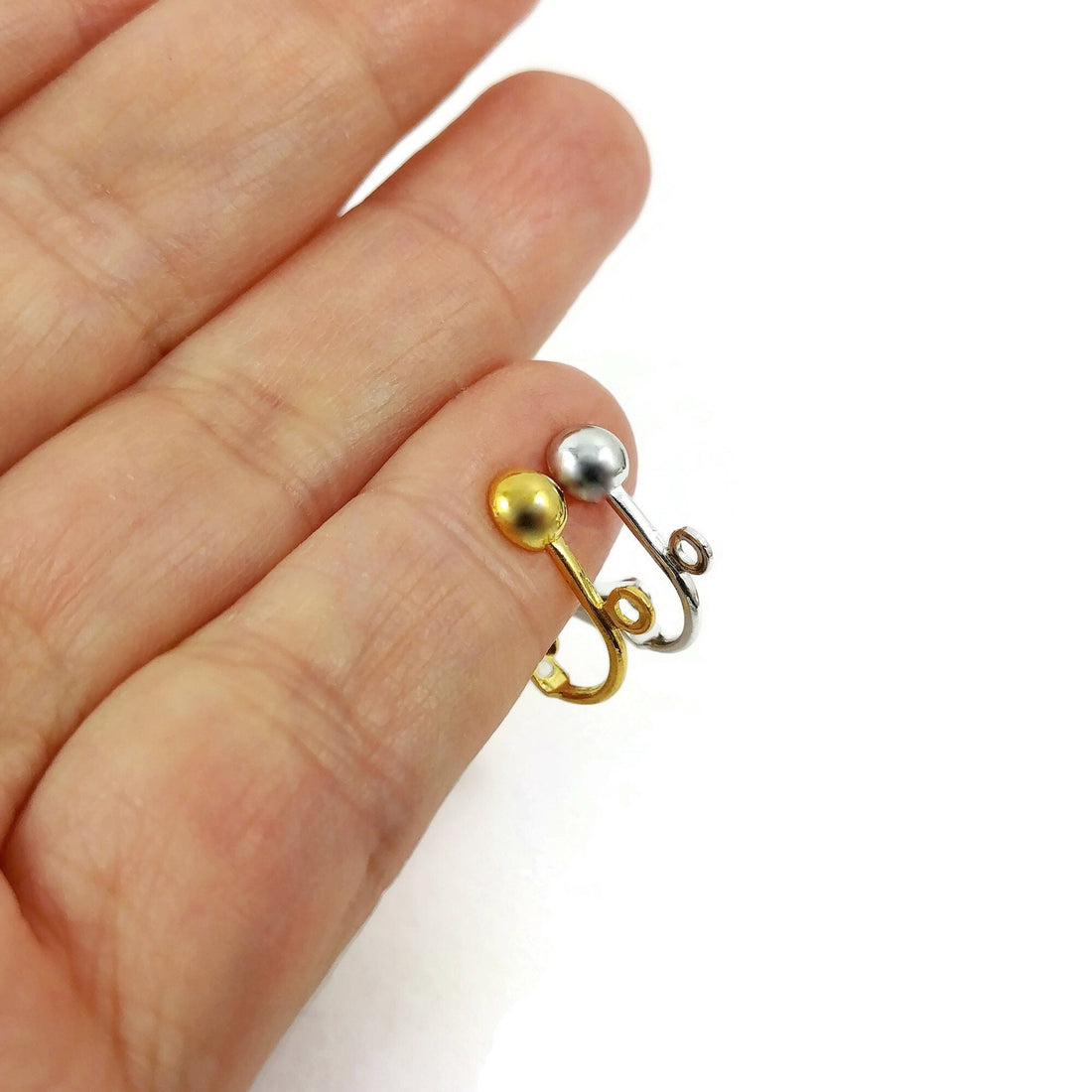 Ball clip on earring findings with loop, Hypoallergenic nickel free jewelry making supplies