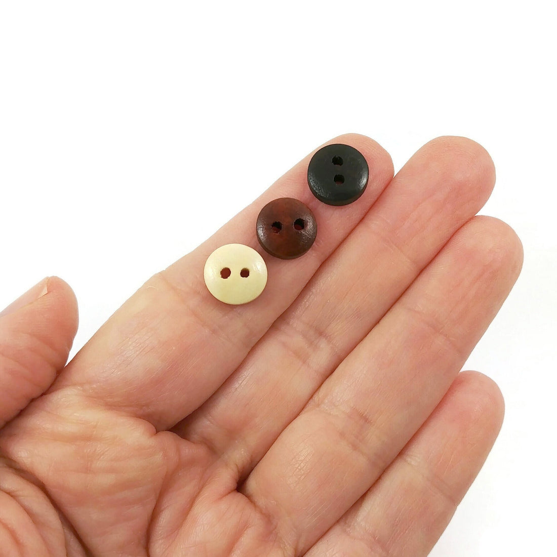 10mm tiny wooden buttons, 6 small natural buttons, Mini buttons for dolls