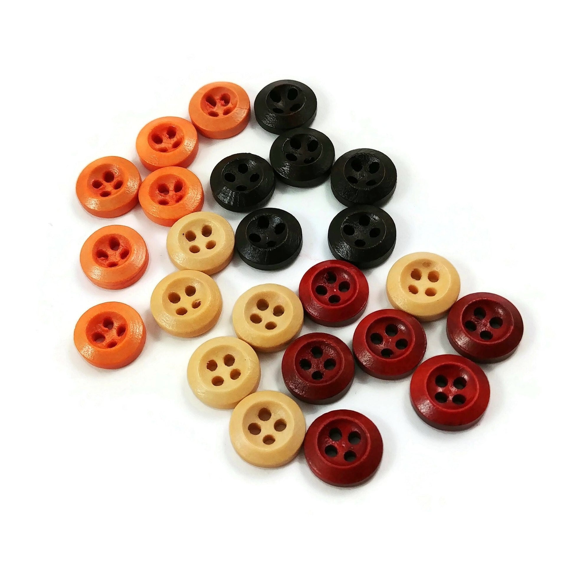 10mm tiny wooden buttons, 6 small natural buttons, Cute mini buttons for dolls