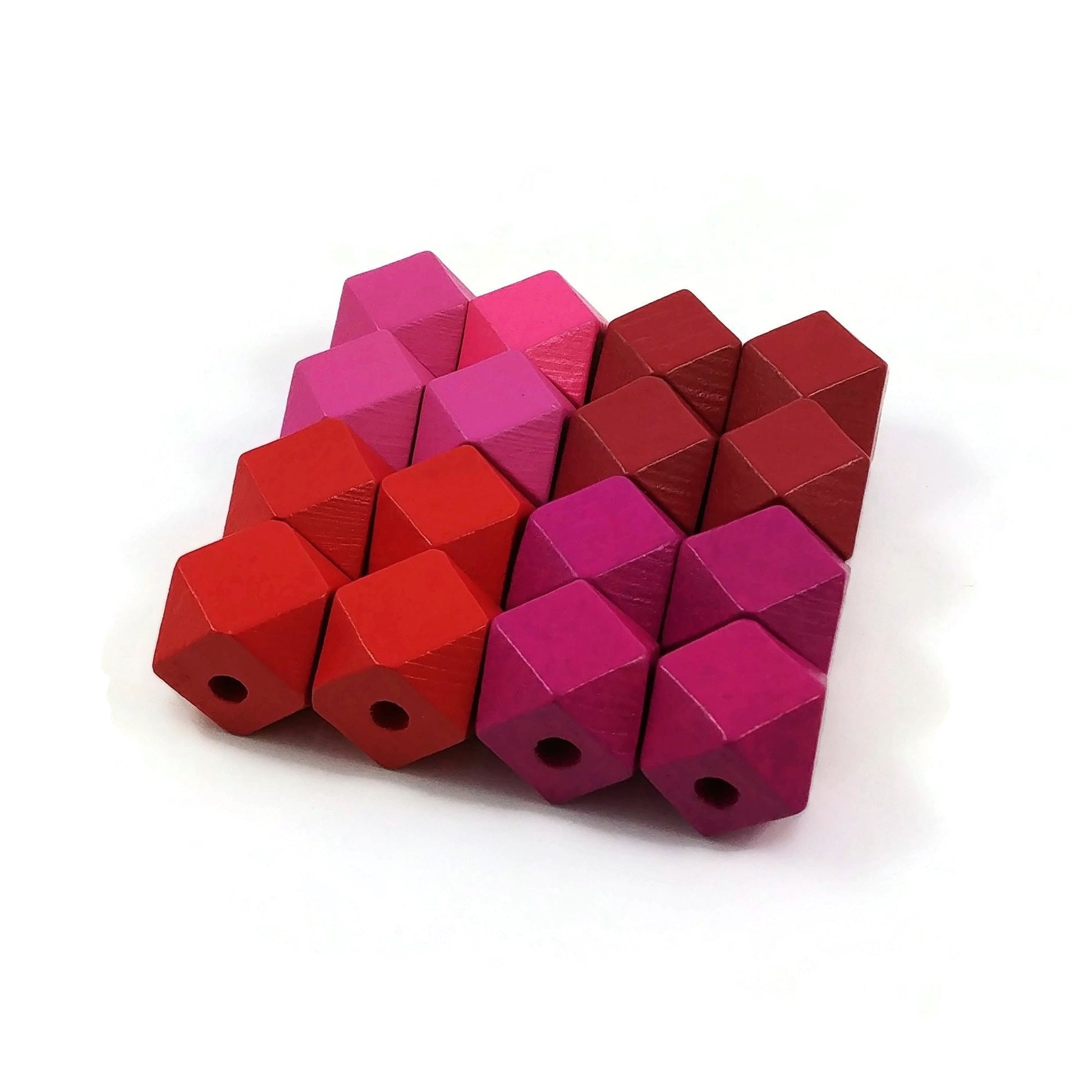 14mm faceted hexagon wood beads, Big geometric beads for jewelry making