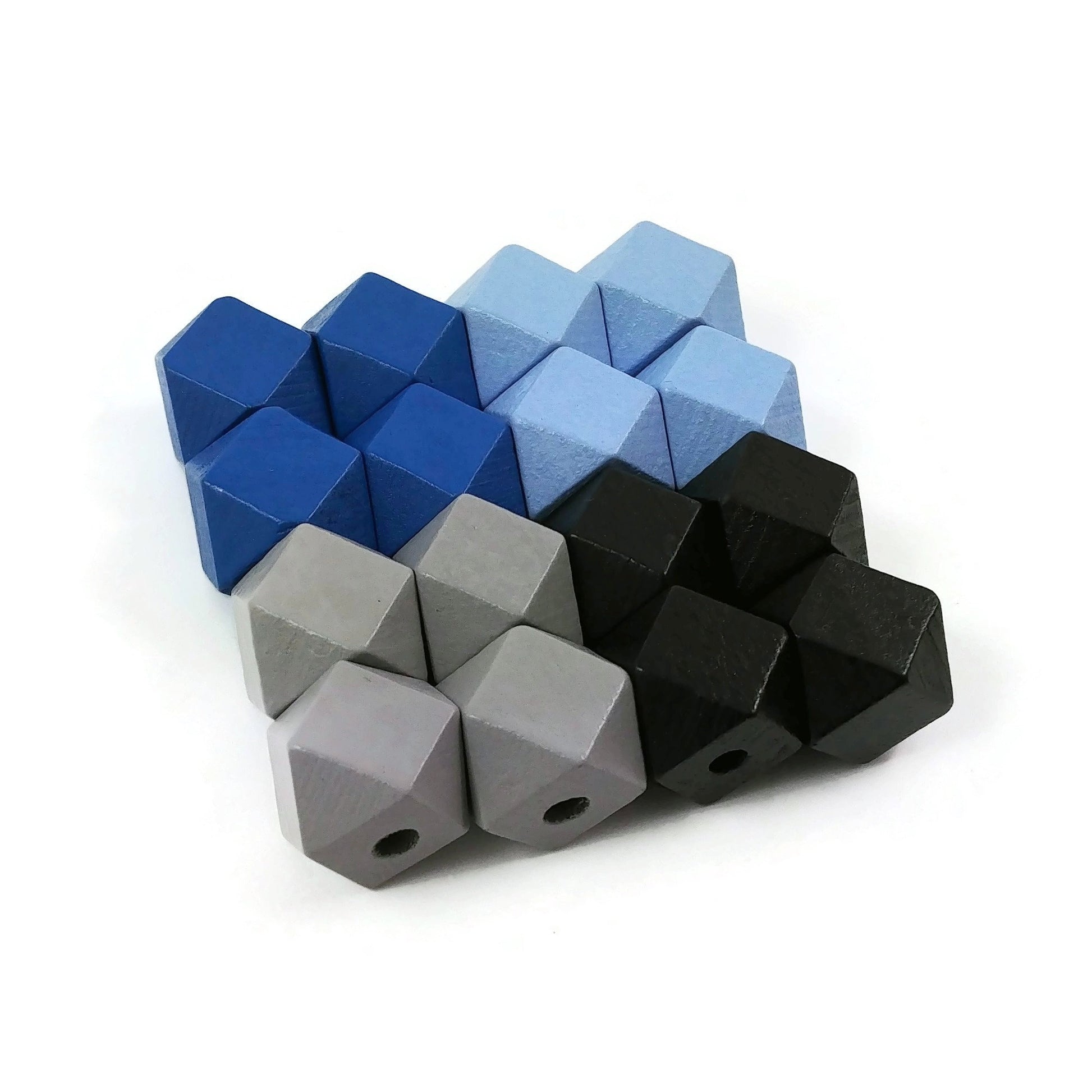 14mm faceted hexagon wood beads, Big geometric beads for jewelry making