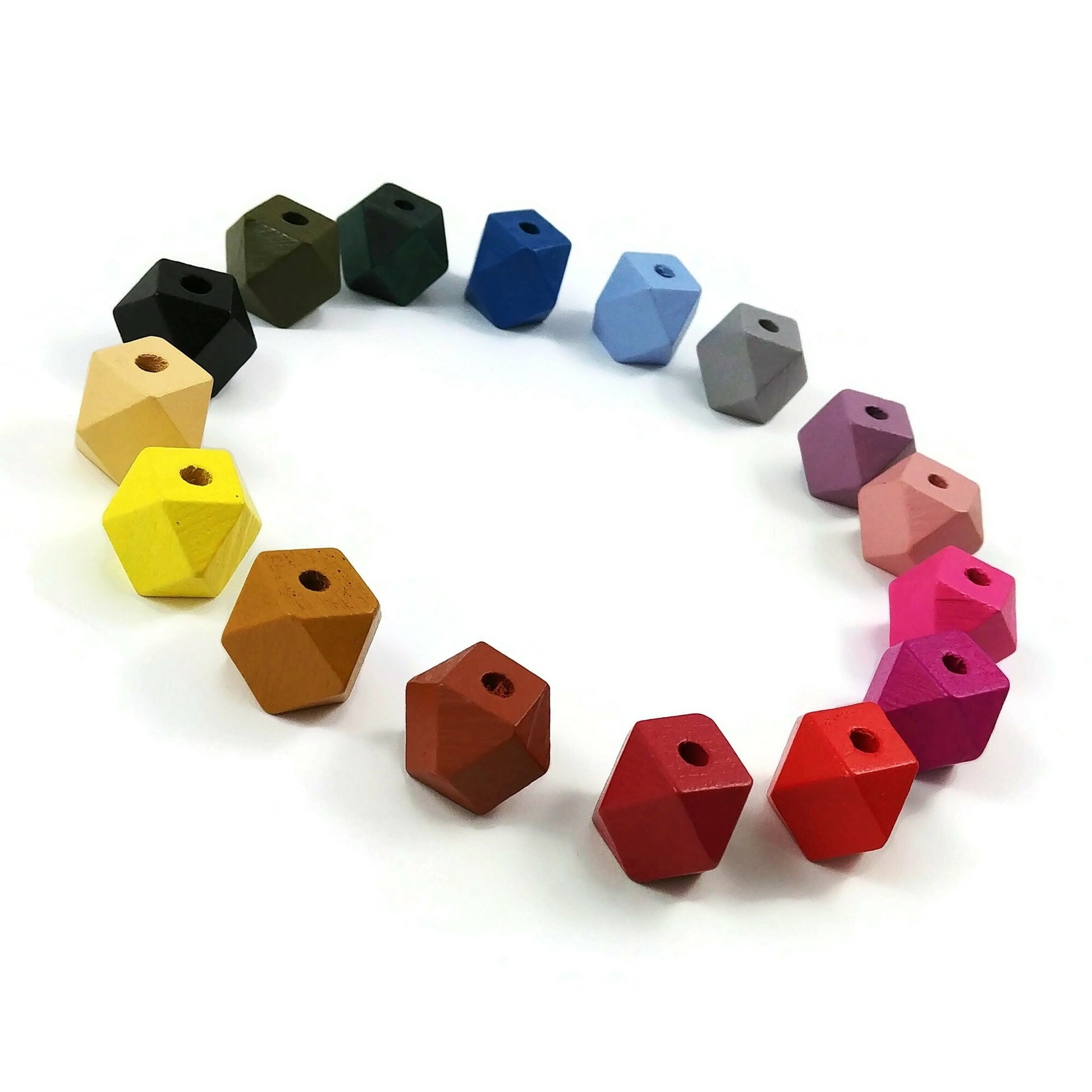 14mm faceted hexagon wood beads, Big geometric beads for jewelry making