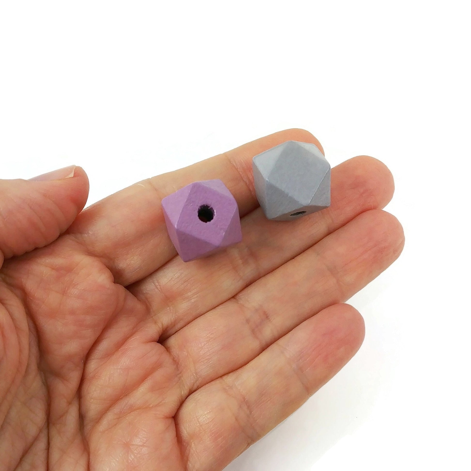 14mm faceted hexagon wood beads, Big geometric beads for jewelry making