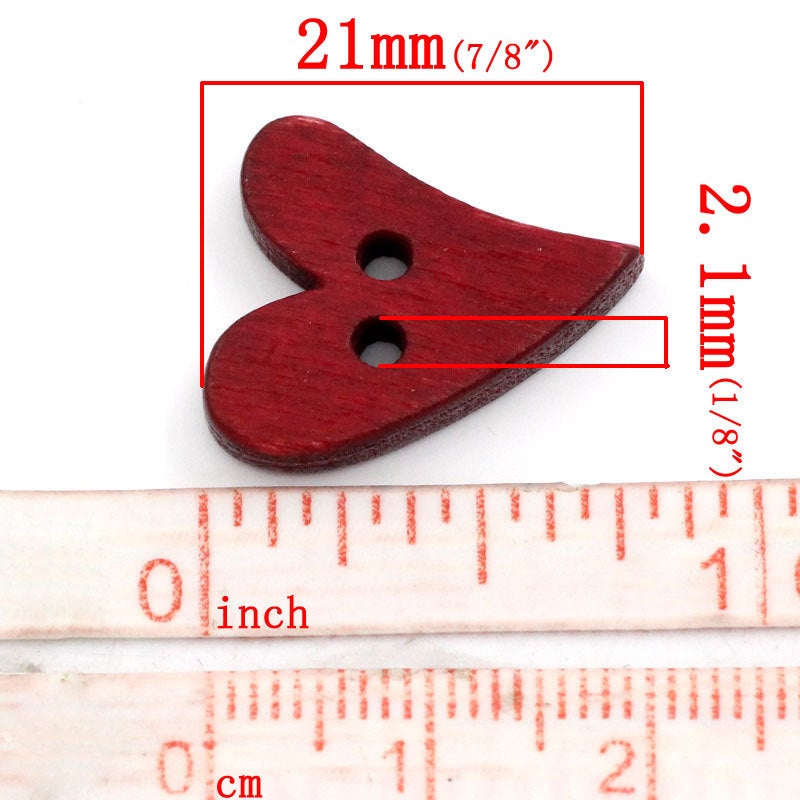 Wood sewing buttons 20mm - Hearts shapes 25 Mixed Colors Buttons 