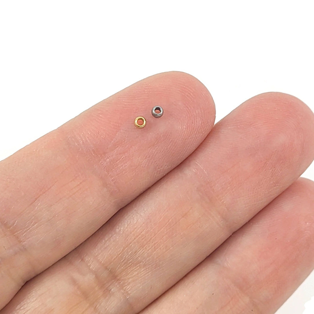 Surgical stainless steel crimp beads, Hypoallergenic jewelry making findings, Gold silver rondelle