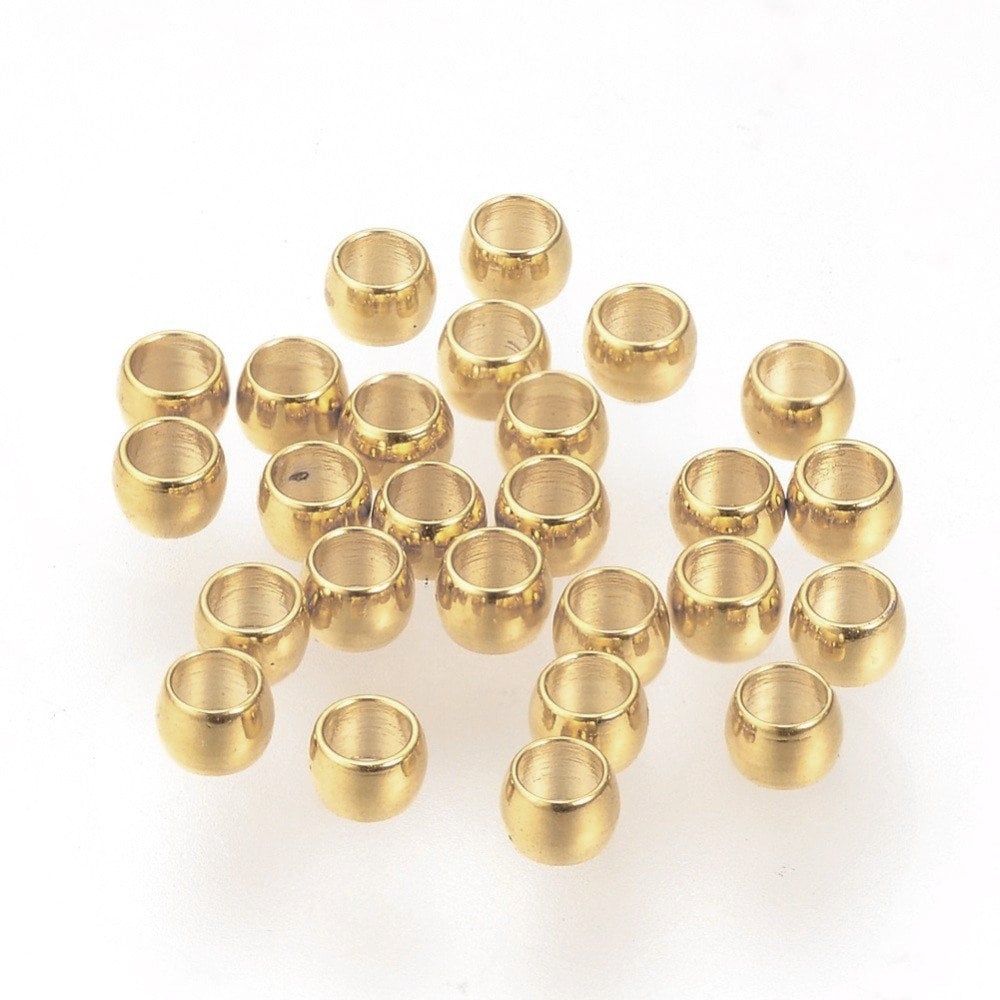 Surgical stainless steel crimp beads, Hypoallergenic jewelry making findings, Gold silver rondelle